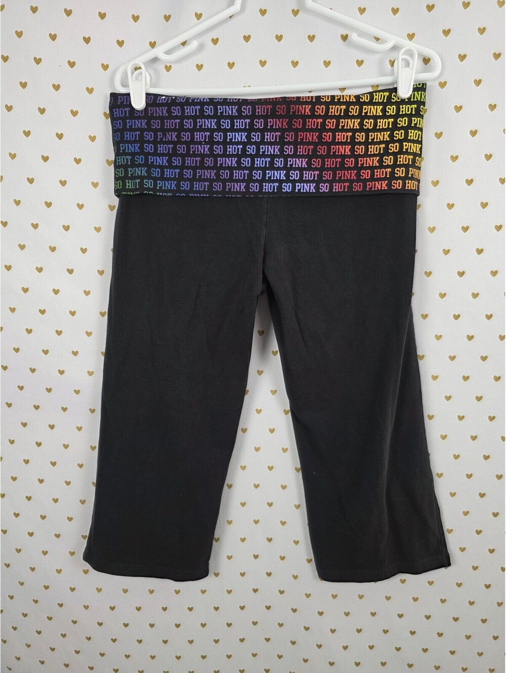 Victoria's Secret PINK Yoga Crop Pants L Foldover SO HOT Rainbow Waist Y2K